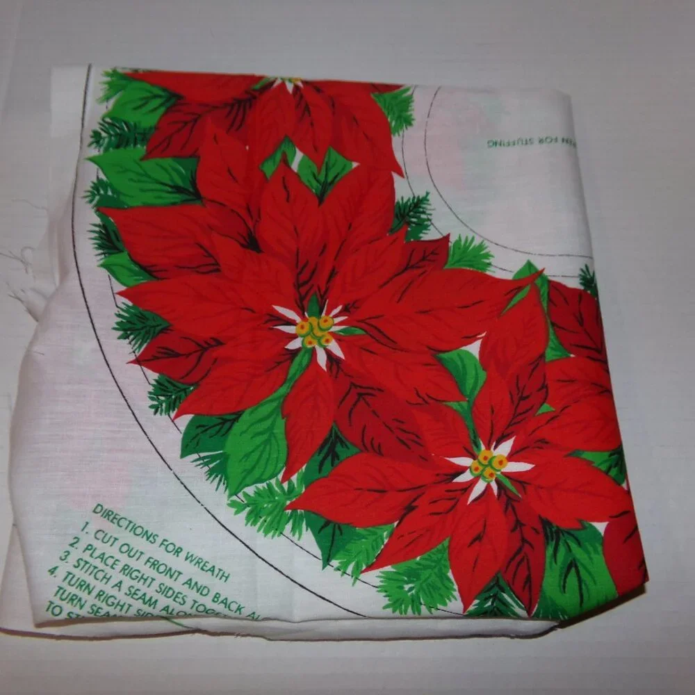 Fabric Christmas Wreath Poinsettia Craft Panel to Stitch